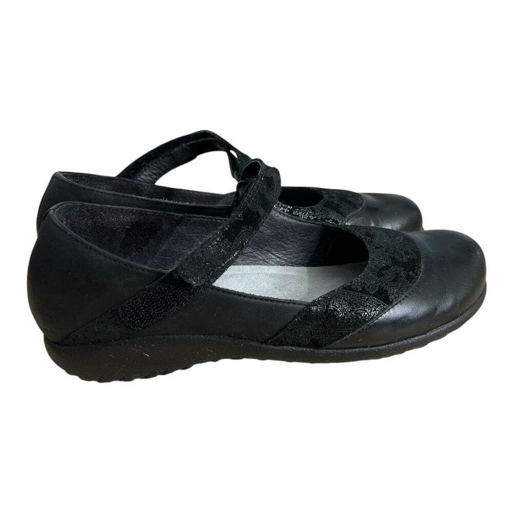 NAOT Womens Luga Black Mary Jane Flats Comfort Leather Paisley Shoes Size 9/ 40